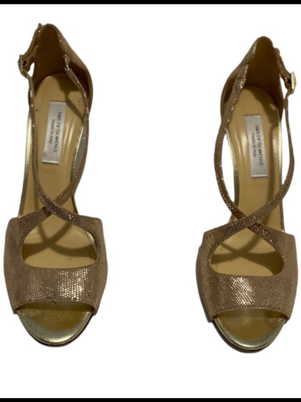 Saks  Fifth Avenue Italian Made He’ll Gold Sandals Size 9